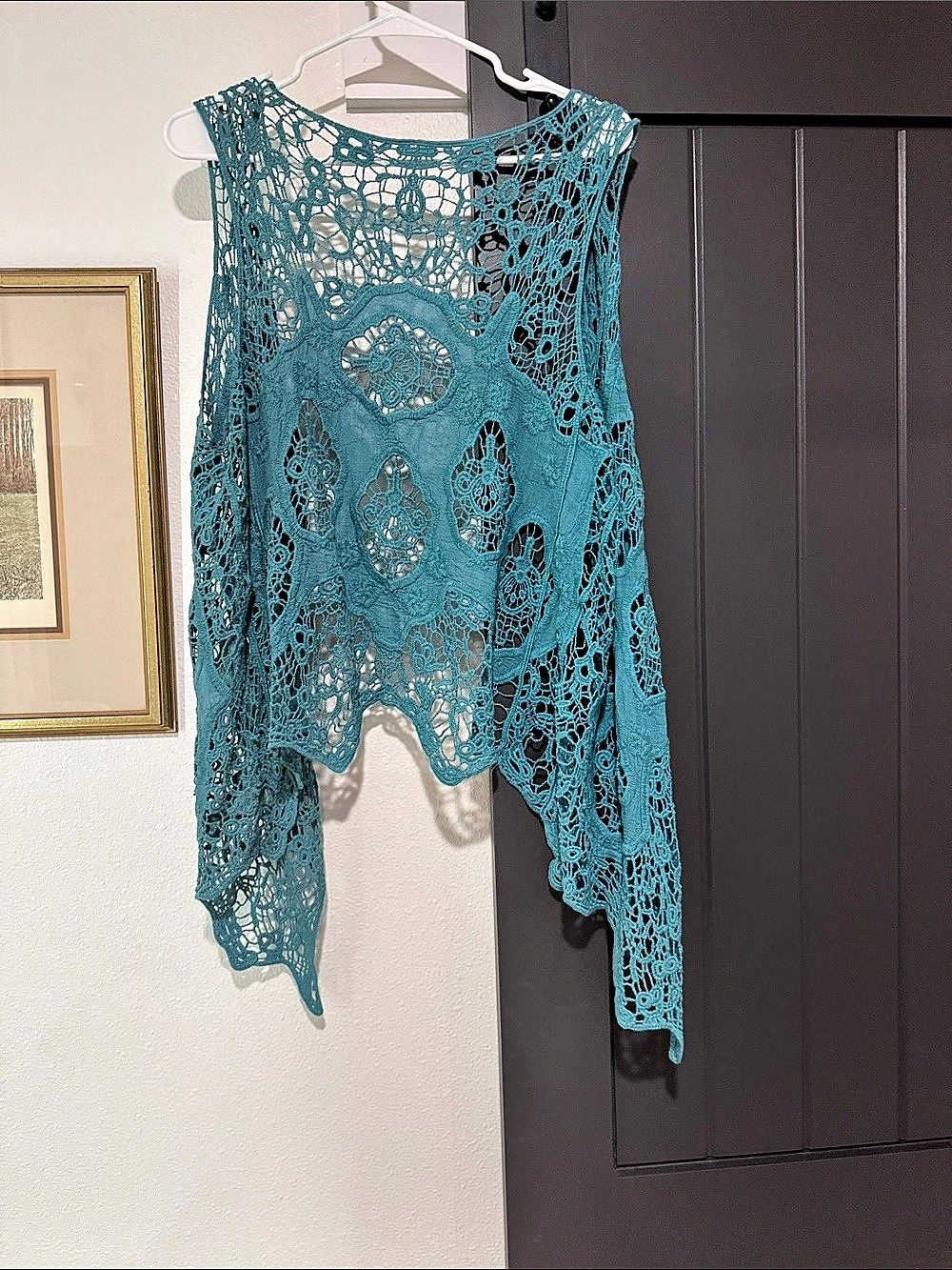 Cato Crochet Lace Tunic Top in Blue Like New